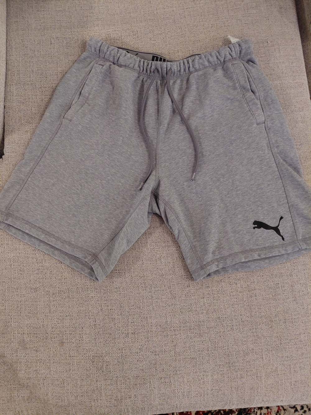 Puma Men's Light Gray Drawstring Sweatshorts with Black Logo